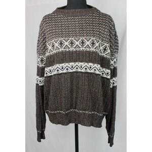Hardwood & Pine Mens Brown Fair Isle Knit Crew Neck Sweater Geometric Pullover L